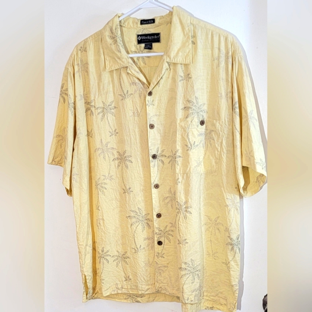 Weekenders Silk / Cotton Cream Yellow Palm Print Shirt